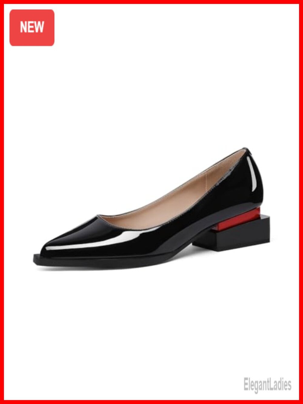 Women's Chunky Heel Pumps with Arch Support Pointed Toe Dressy Flats PU